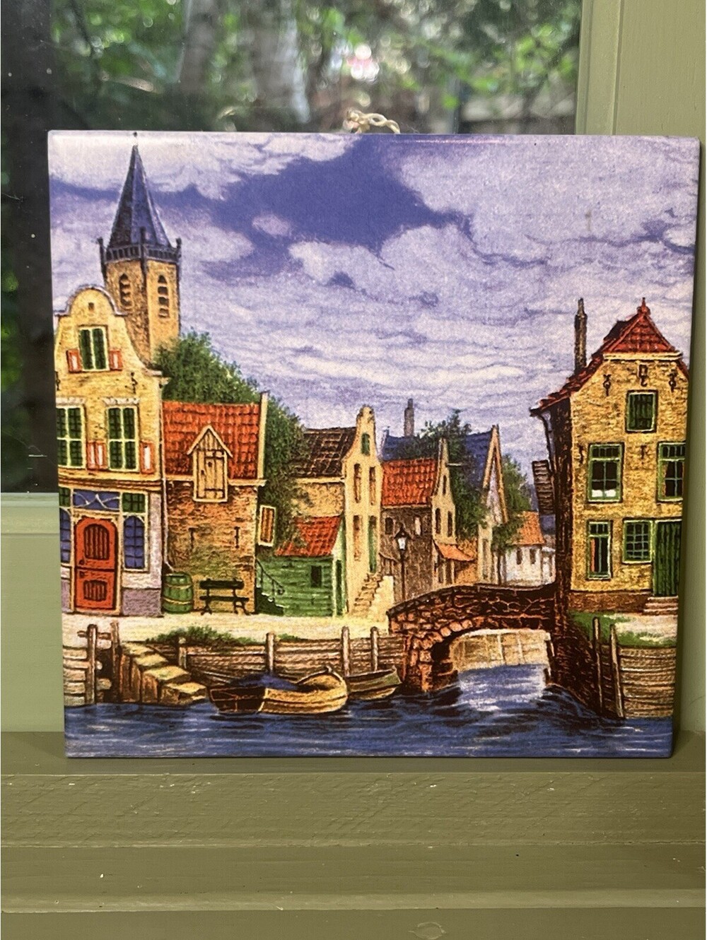 Tile Trivet Ter Steeg Holland Canal Landscape Dutch Scene Hand Decorated 6”